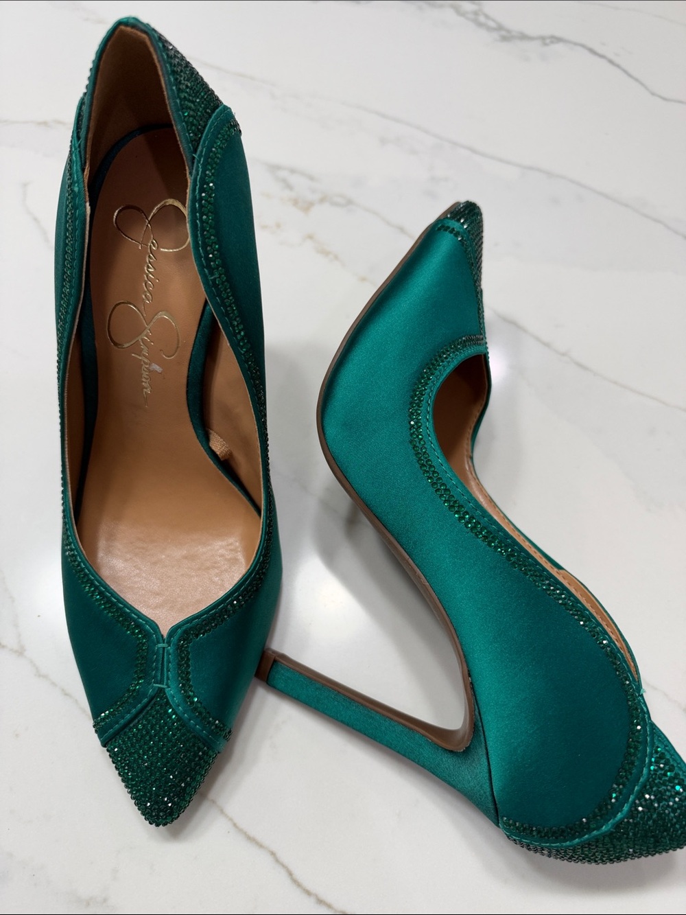 Jessica Simpson Emerald Satin Pointed-Toe Stiletto Pumps